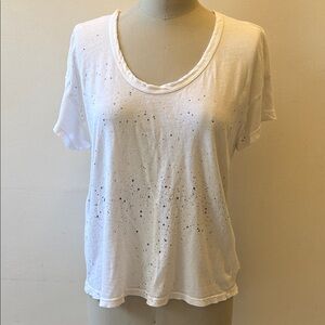 Current/Elliott White Scoop Neck Tee with Grey Paint Splatter